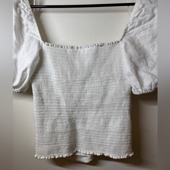 Reformation Rome White 100% Linen Puff Sleeve Smocked Cropped Peasant Top 12 - Picture 14 of 16